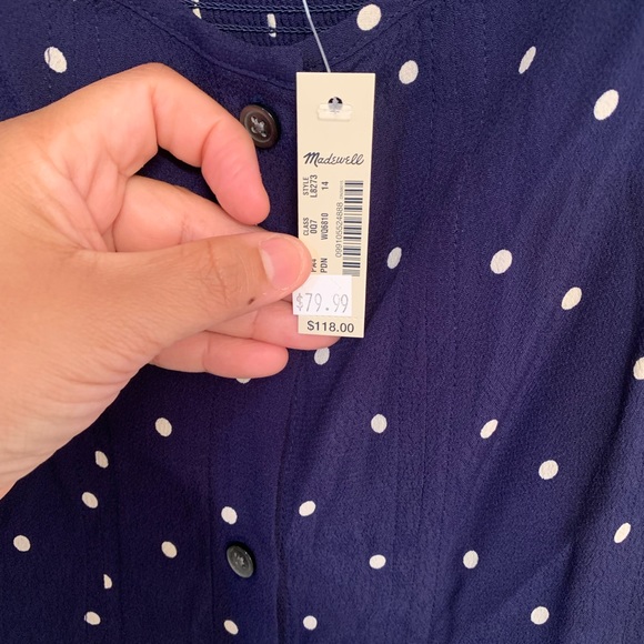 Madewell Ruffle-Strap Button-Front Dress in Polka Dot sz 14 - Picture 5 of 7